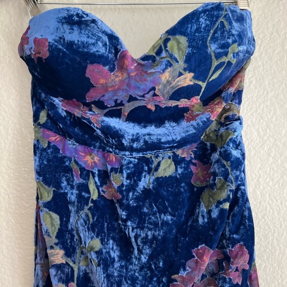 Exquisite Blue Floral Burnout Velvet Strapless Maxi Dress - Picture 6 of 10